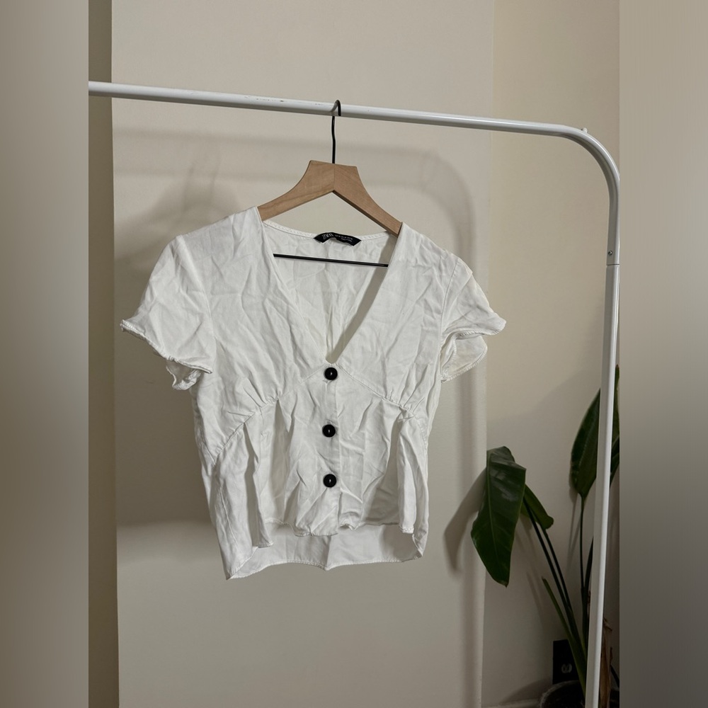 Zara white cropped blouse - XS
